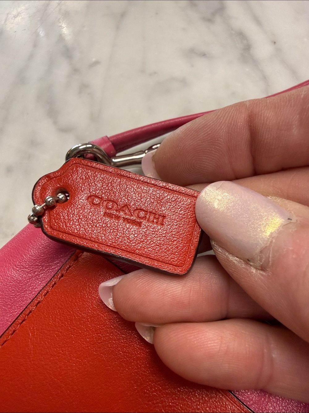 Coach Red and Pink Color Block Leather Wristlet - Picture 2 of 9